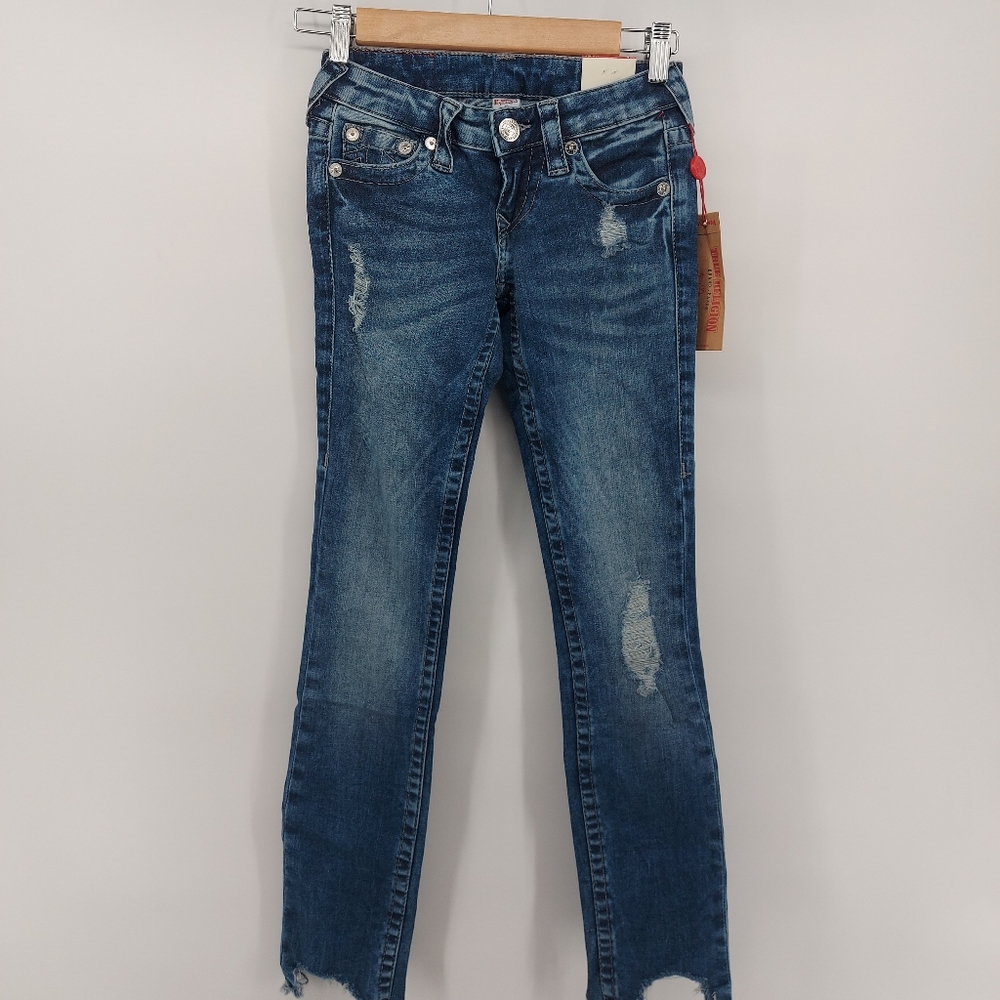 True Religion Stella Skinny Chewed Hem Size 23 Blue